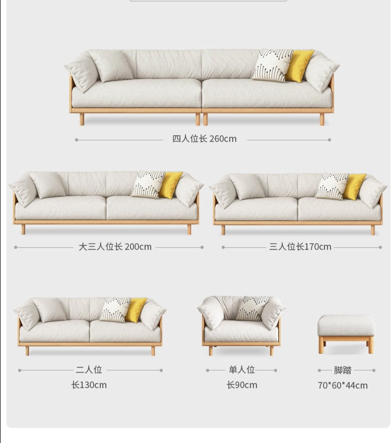 ELLIE Scandinavian Sofa Japanese Nordic Style Full Wood Frame 90 to 260 cm   ( 1, 2 3 Seater, Choice of 6 Size, 5 Color )