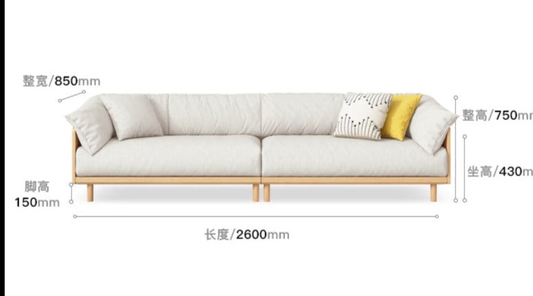 ELLIE Scandinavian Sofa Japanese Nordic Style Full Wood Frame 90 to 260 cm   ( 1, 2 3 Seater, Choice of 6 Size, 5 Color )