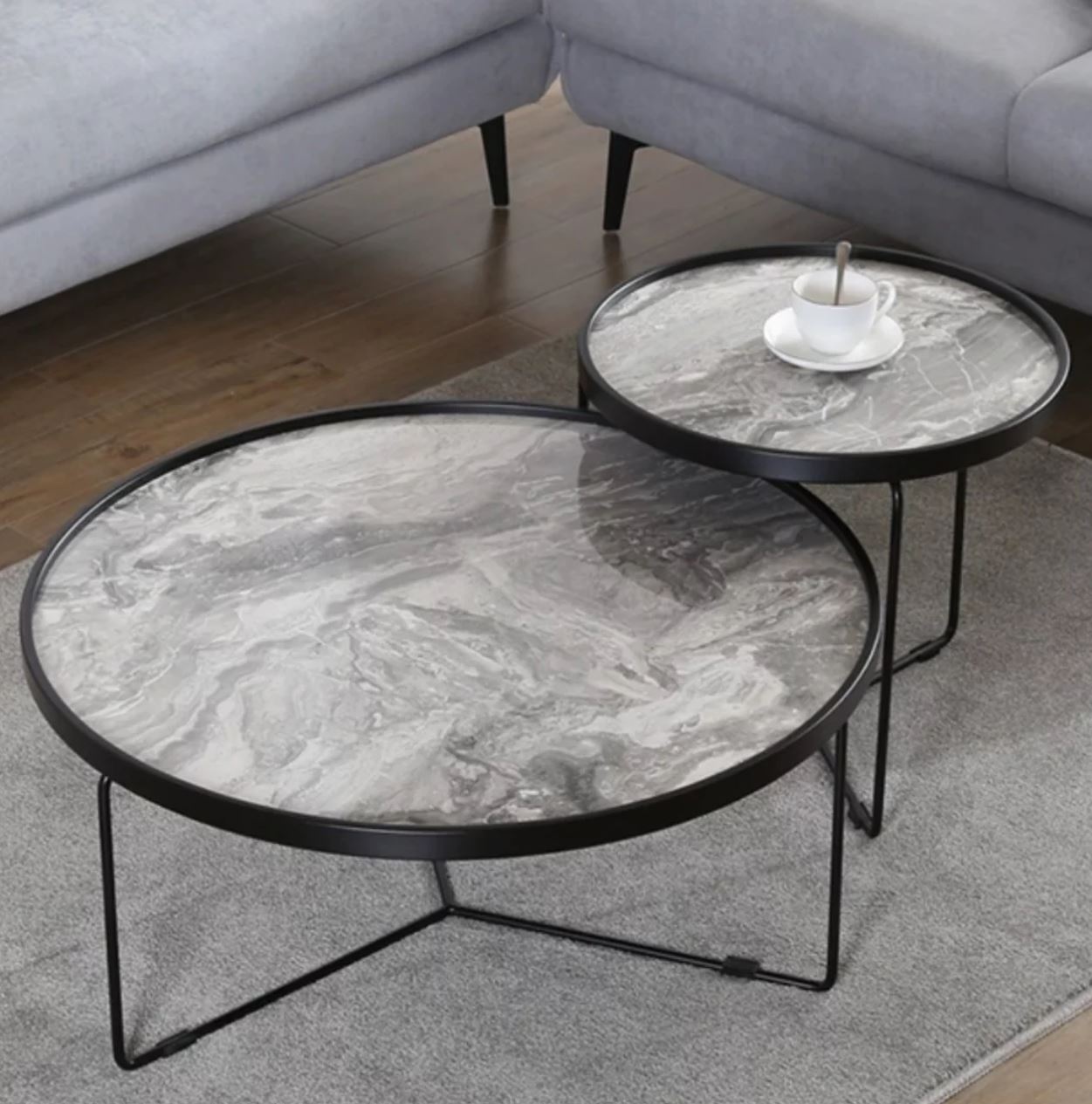 ELIJAH Round Marble Nesting Coffee Table