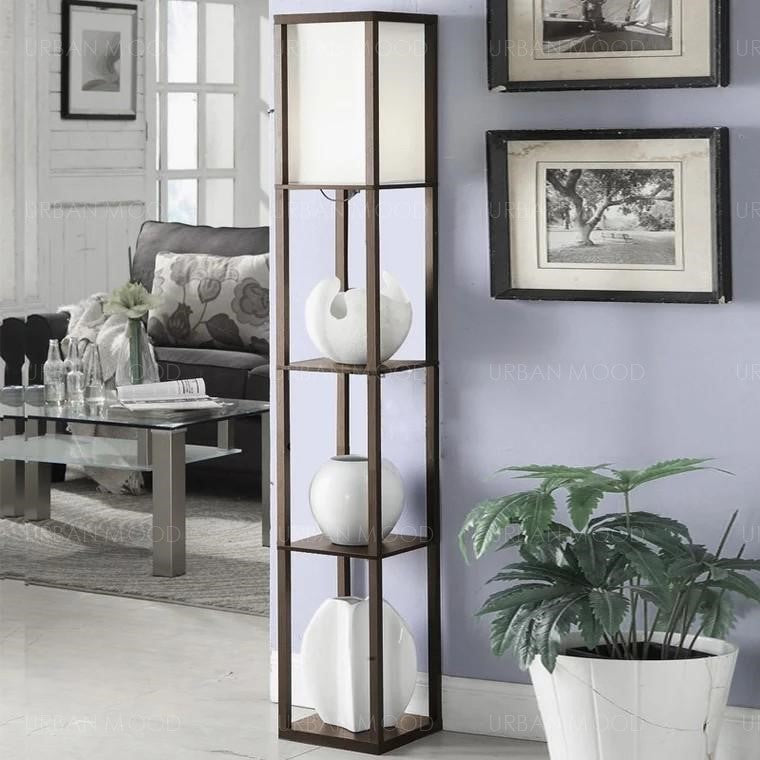 FAYE Oriental Wooden Standing Lamp with Display Shelves