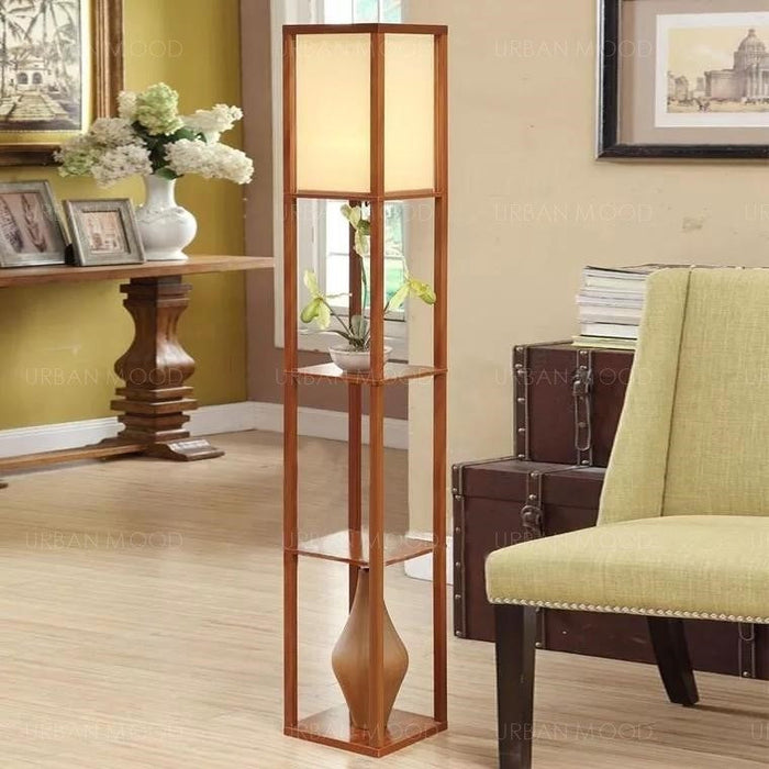 FAYE Oriental Wooden Standing Lamp with Display Shelves