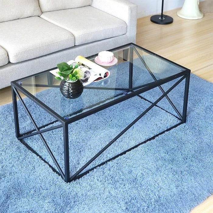 FELIPE Modern Industrial Tempered Glass Wire Coffee Table