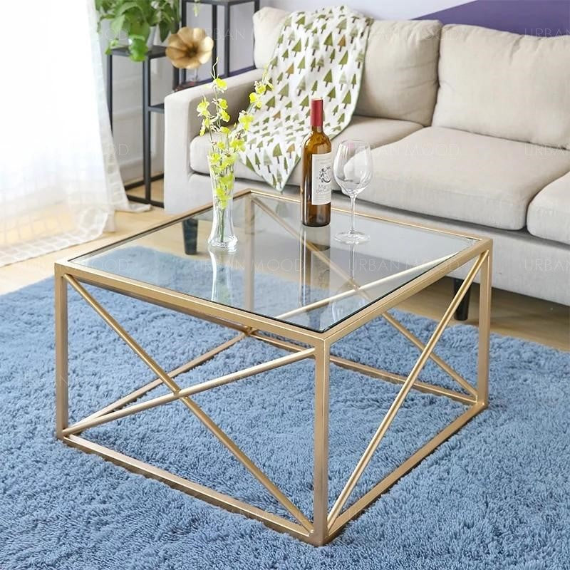 FELIPE Modern Industrial Tempered Glass Wire Coffee Table