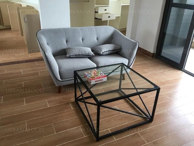 FELIPE Modern Industrial Tempered Glass Wire Coffee Table