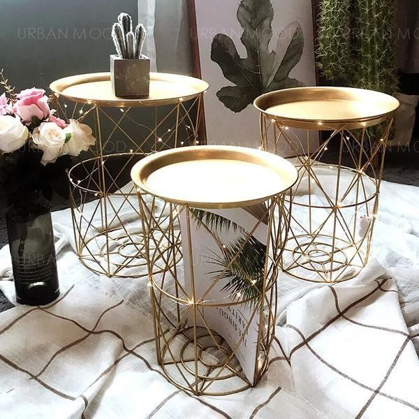 FLAVILLA Quirky Versatile Gold Metal Frame Side Table