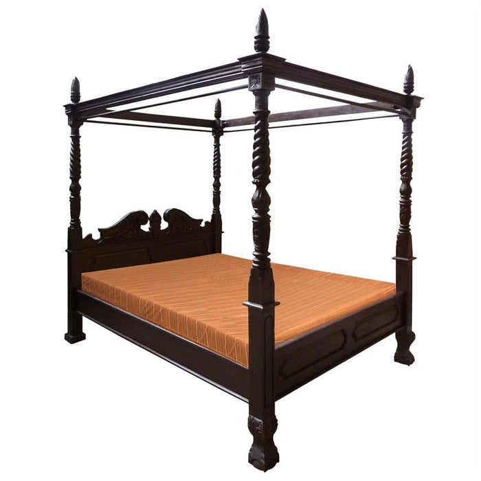 Florence Italian 4 Poster Canopy Solid Timber Queen Size Postal Bed - WIF268BS-400-CV-Queen-C ( Chocolate Color )