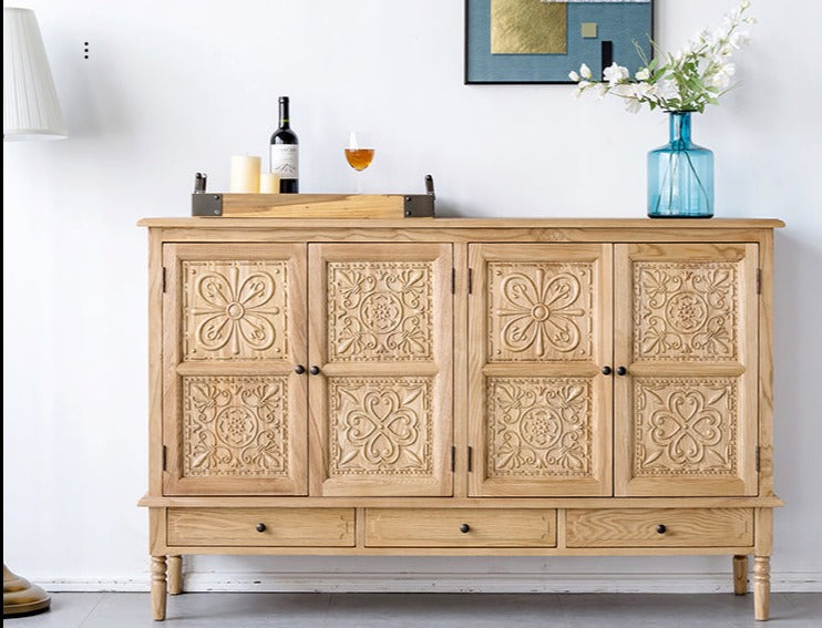 GENESIS French Morrocan Buffet Retro Solid Wood Carved Sideboard TV Console Cabinet