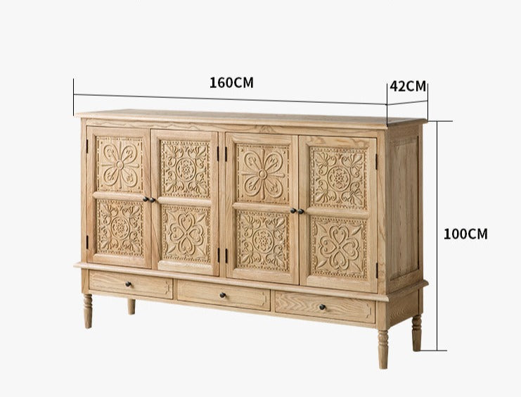 GENESIS French Morrocan Buffet Retro Solid Wood Carved Sideboard TV Console Cabinet