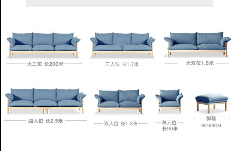 GRACE Nordic Japanese Design Sofa Solid Wood ( Choice of 6 Size, 8 Fabric Color )