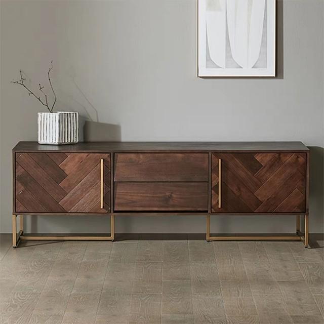 HERMIONE Herringbone Acacia Wood TV Console