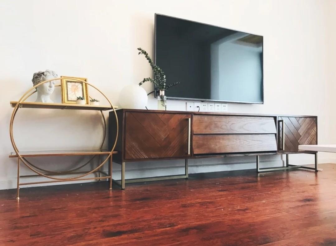 HERMIONE Herringbone Acacia Wood TV Console