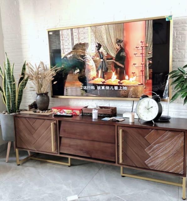 HERMIONE Herringbone Acacia Wood TV Console