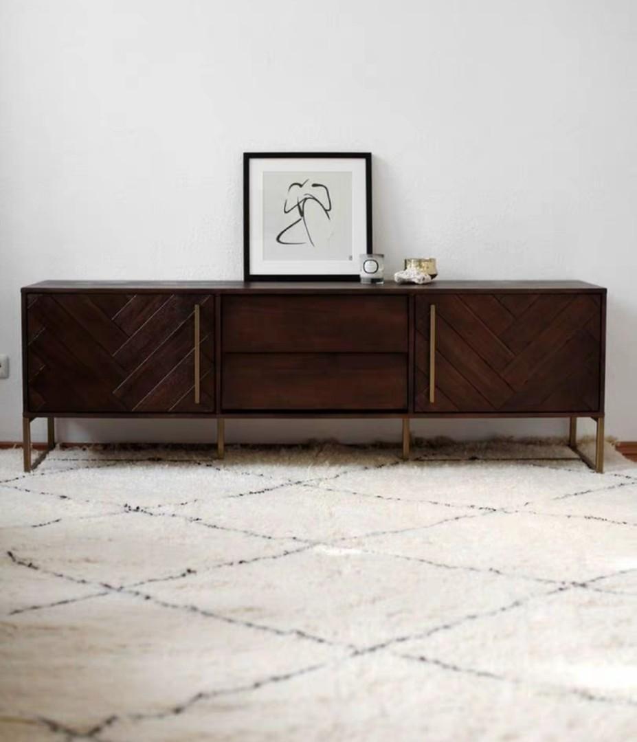 (Clearance) HERMIONE Herringbone Acacia Wood TV Console