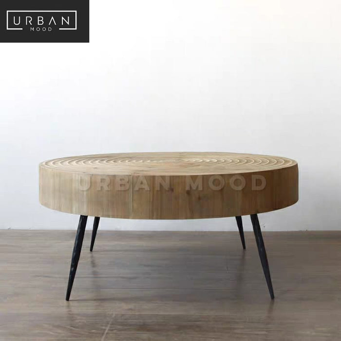 SYBIL Rustic Solid Wood Round Coffee Table