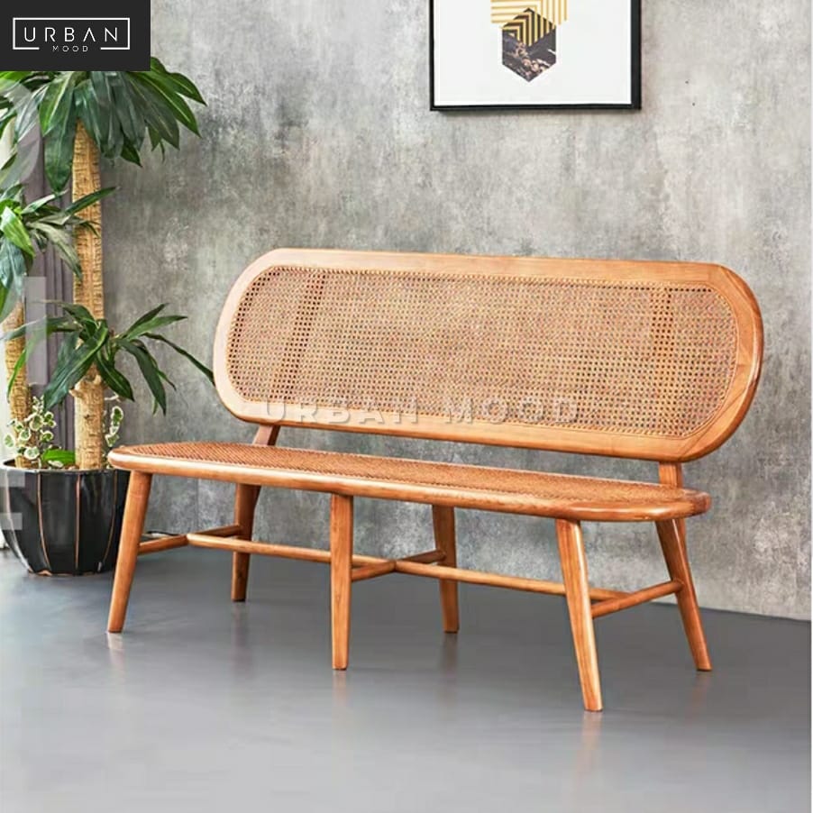 DREW Vintage Rattan Dining Bench