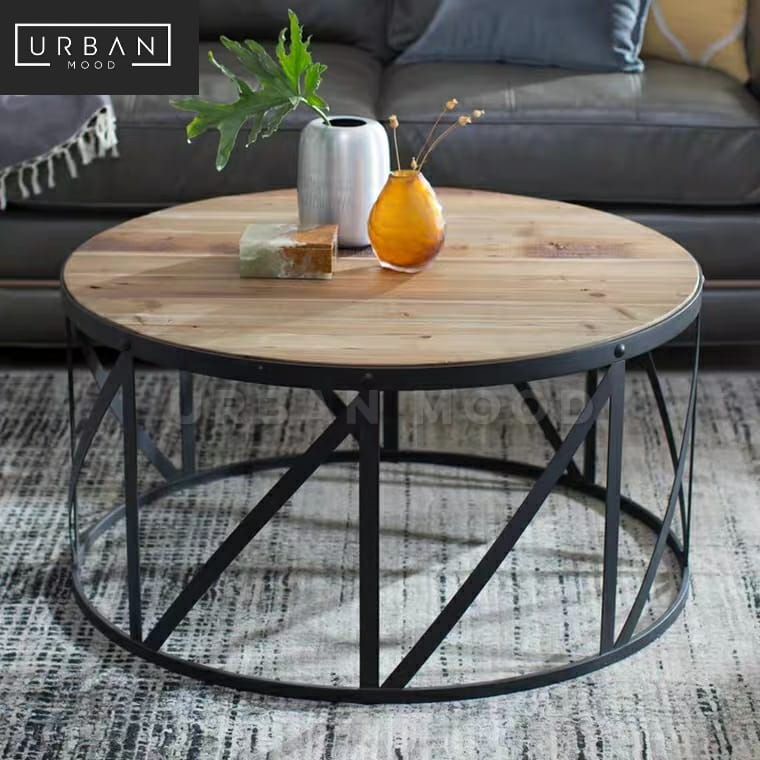 TORONTO Industrial Solid Wood Round Coffee Table