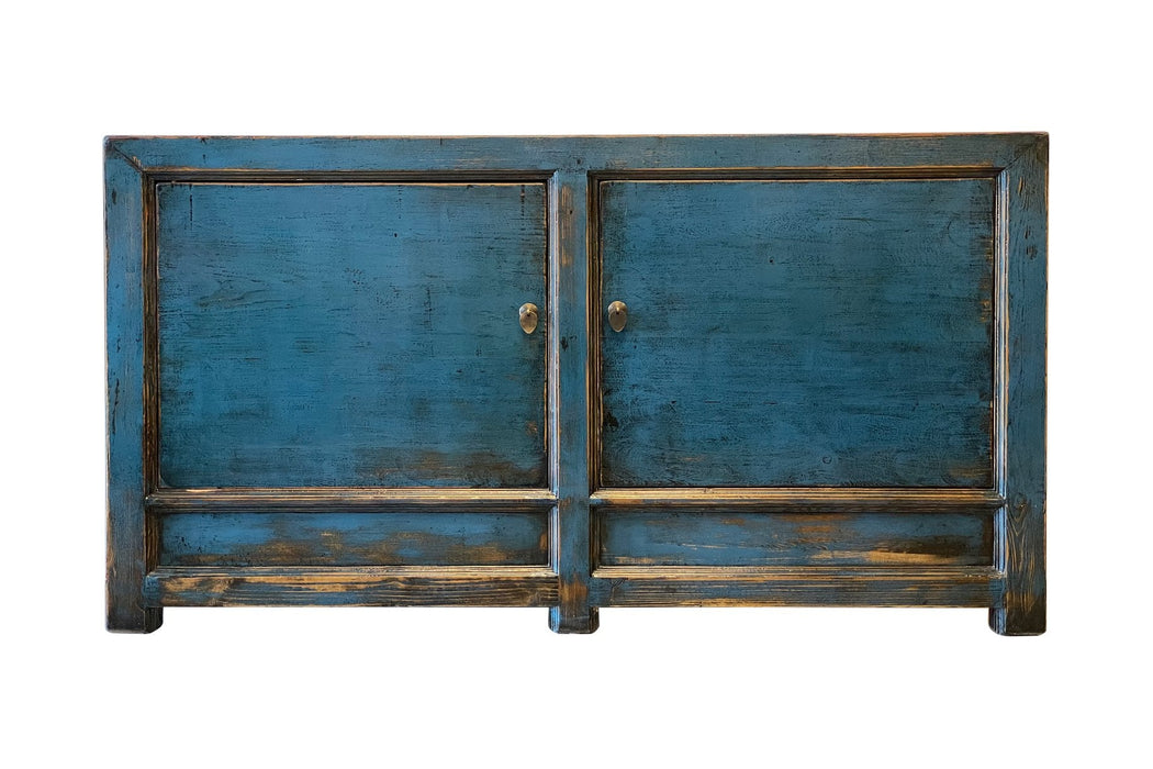 李 Li Blue 2 Door Sideboard. New, Reclaimed Pine Wood