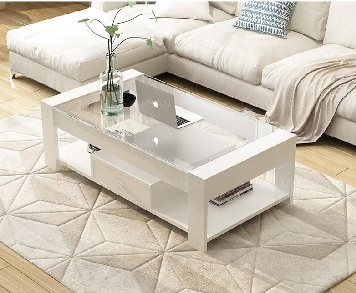 IVETTE Modern Tempered Glass Coffee Table