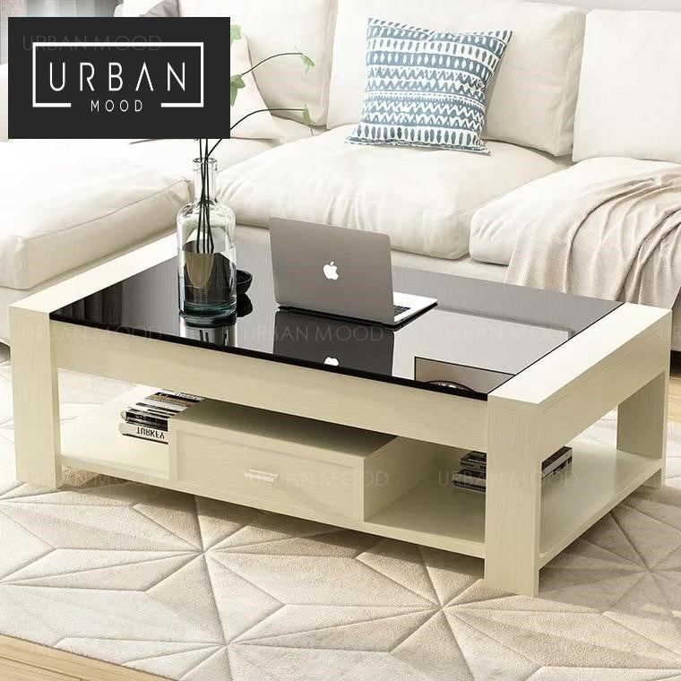 IVETTE Modern Tempered Glass Coffee Table