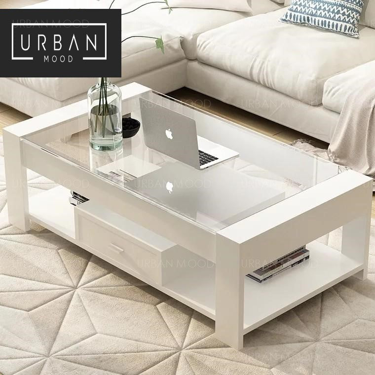 IVETTE Modern Tempered Glass Coffee Table