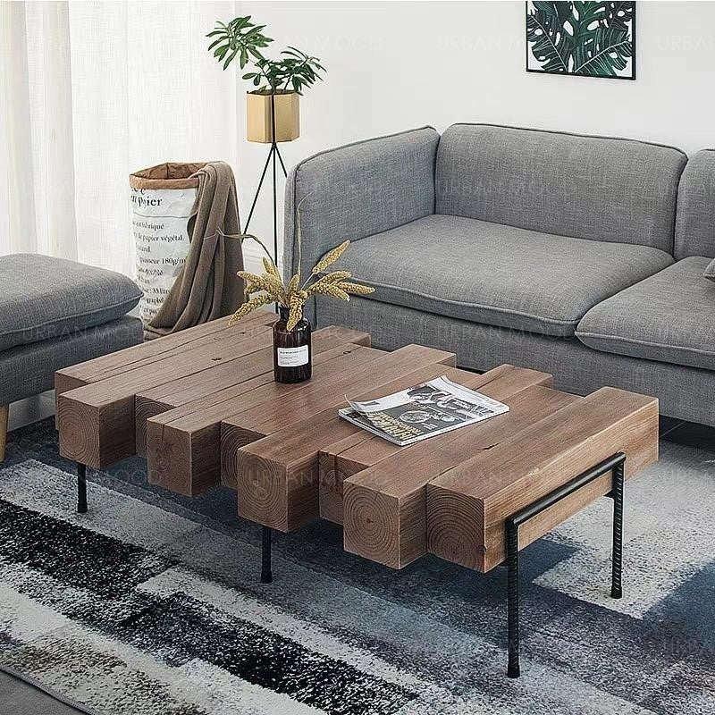 JUNTO Rustic Solid Wood Log Coffee Table