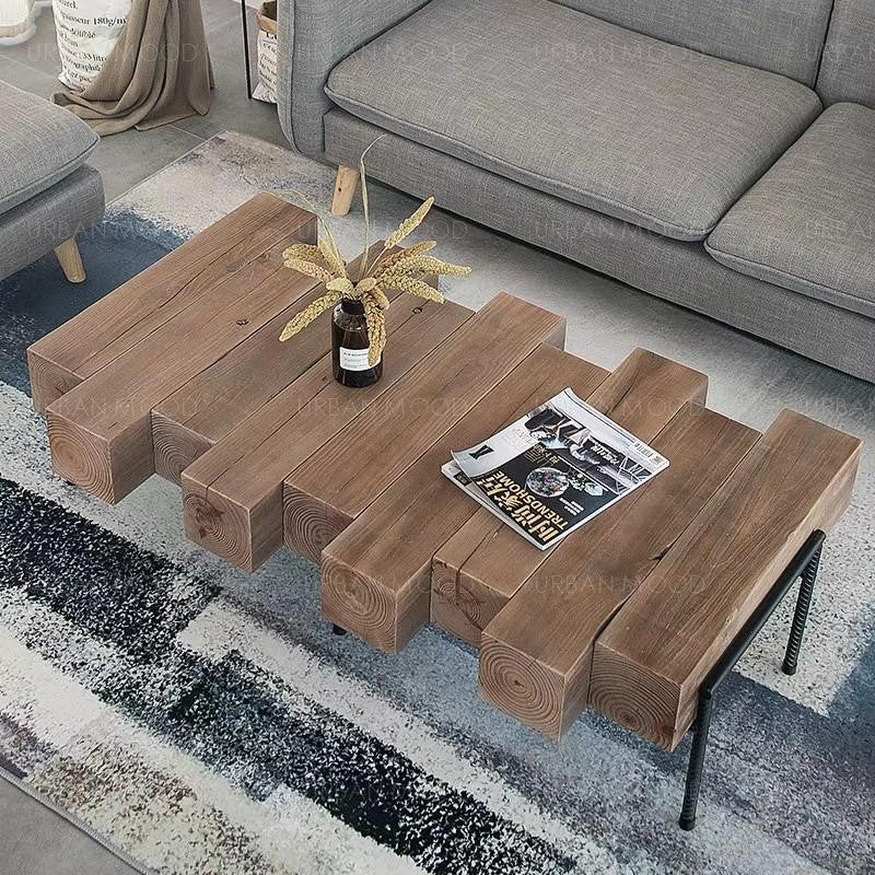 JUNTO Rustic Solid Wood Log Coffee Table