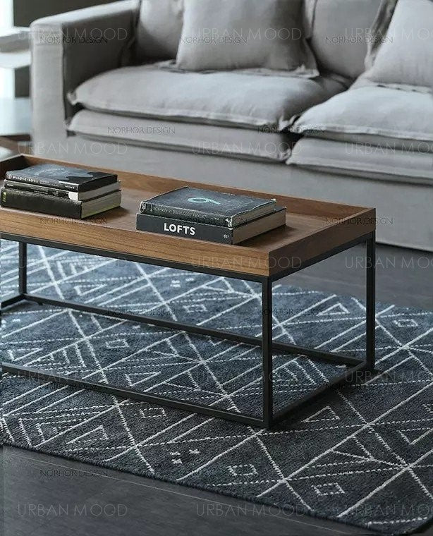 LAKEN Modern Industrial Solid Wood Coffee Table