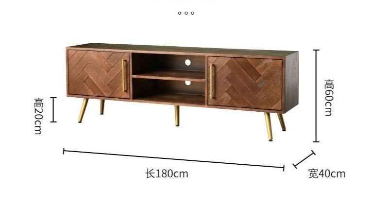 LILAH Herringbone TV Console Solid Wood American Ash Cabinet