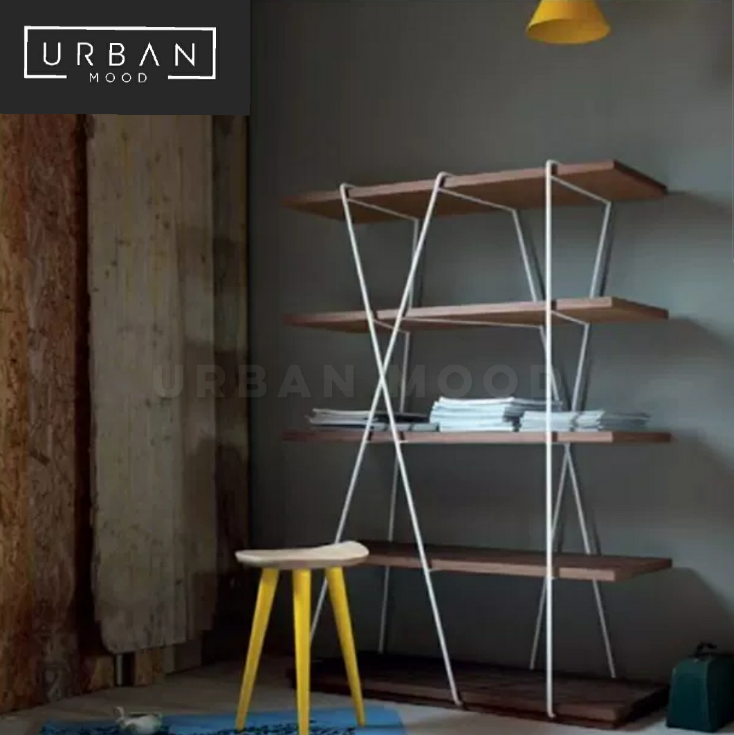 YUAN Modern Industrial Solid Wood Display Shelf