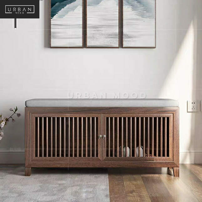 (Ready To Ship) SOJU Rustic Solid Wood Shoe Cabinet Bench