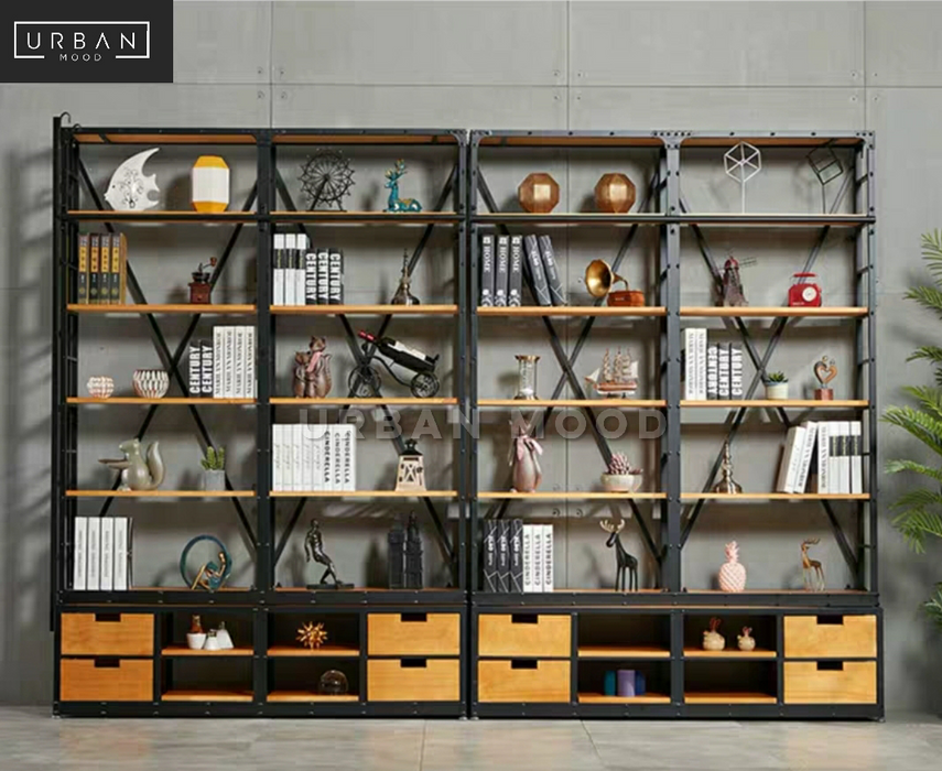 ARCHER Modern Industrial Solid Wood Library Shelf