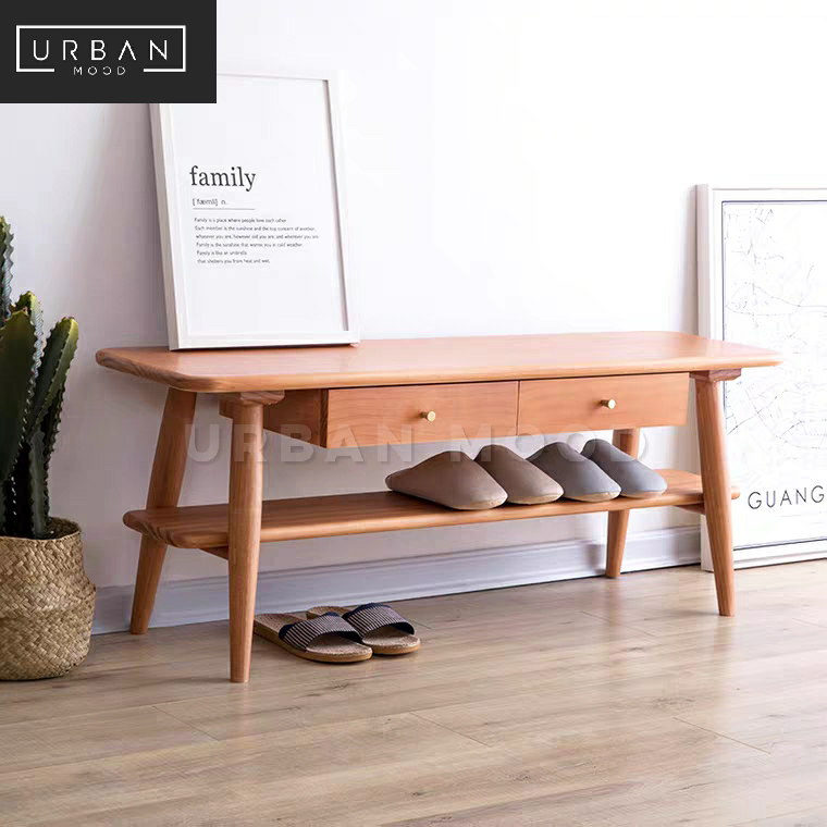 WYNNE Rustic Solid Wood Hallway Bench