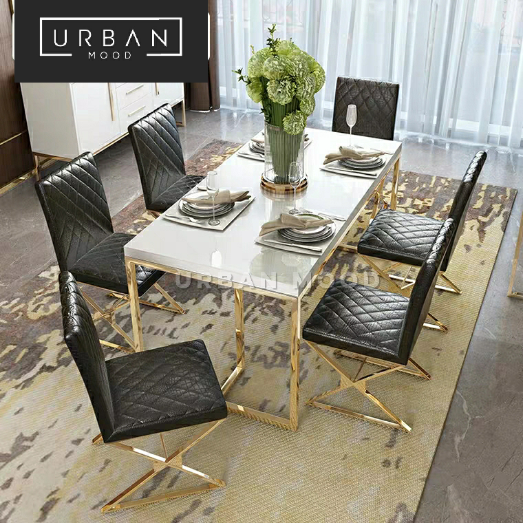 SYLPH Chrome Gold Dining Table & Chairs