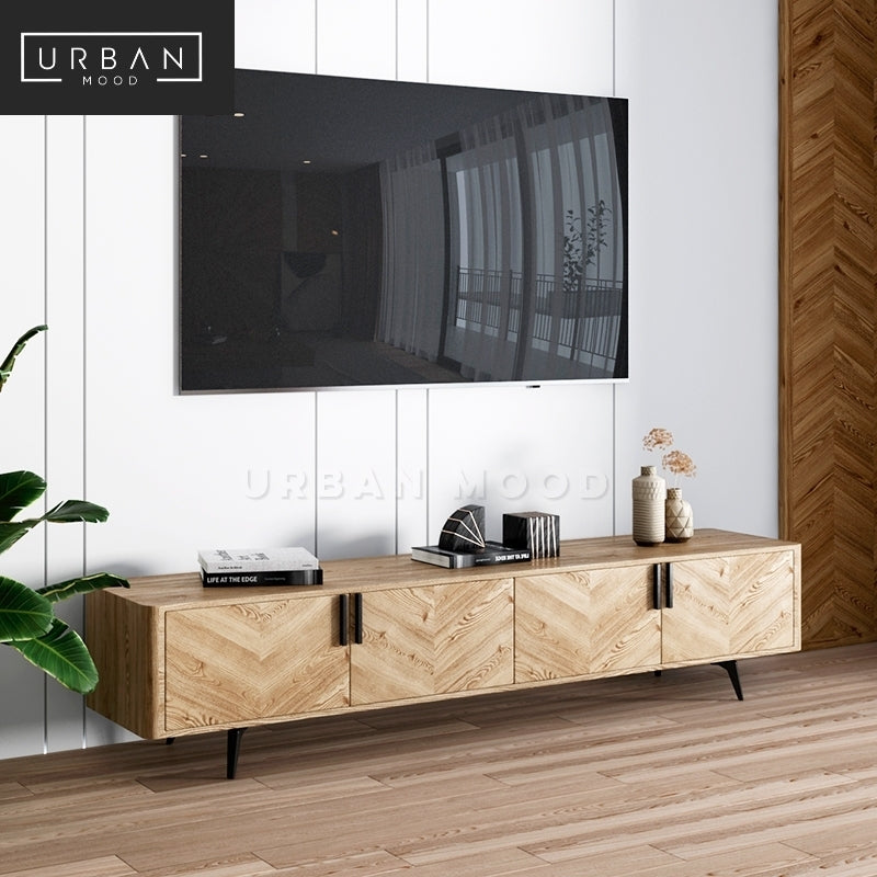 BURTON Rustic Solid Wood Chevron TV Console