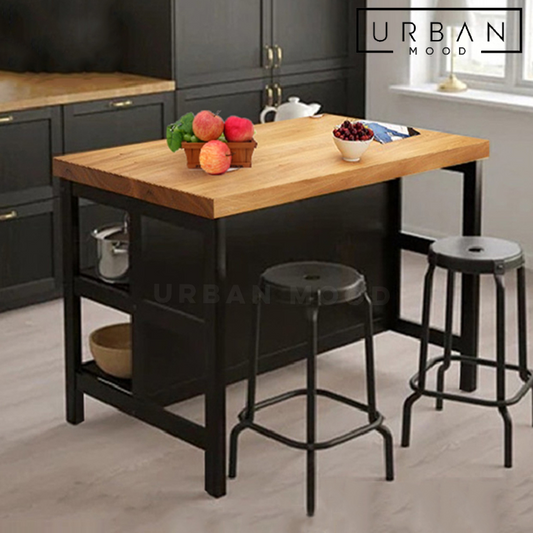 WILSON Industrial Solid Wood Kitchen Island