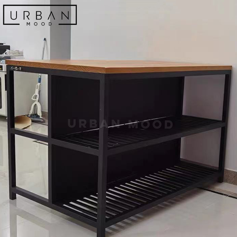 WILSON Industrial Solid Wood Kitchen Island