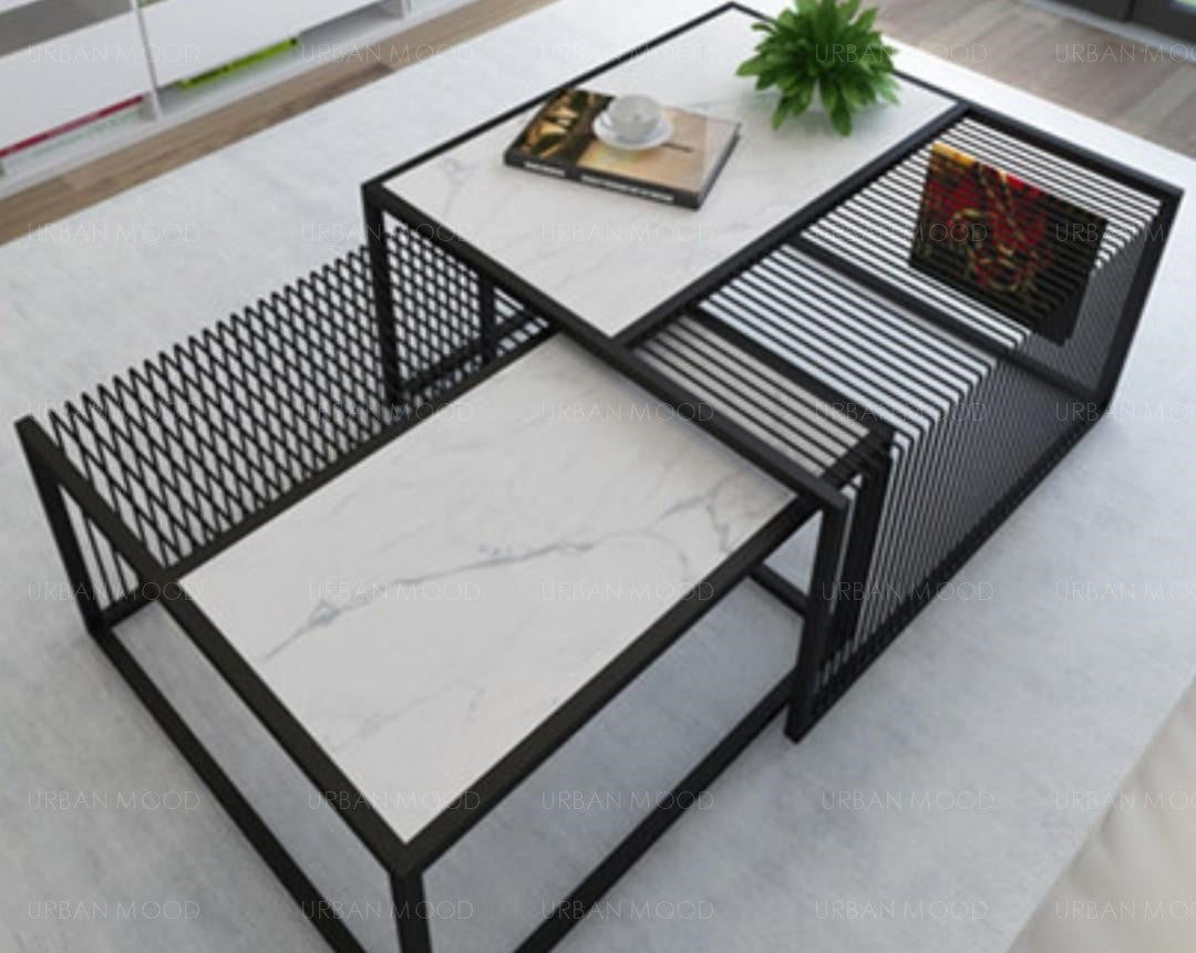 MACKENZIE Minimalist Marble Metal Frame Coffee Table