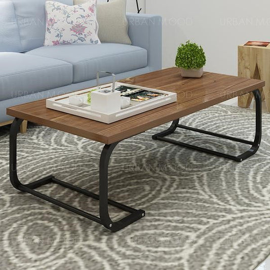 MAURINE Rustic Industrial Raw Wood Coffee Table