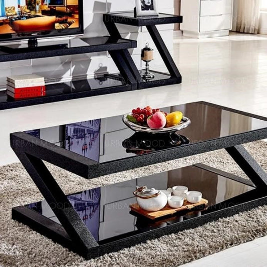 MILANA  Modern Tempered Glass Z Frame Coffee Table