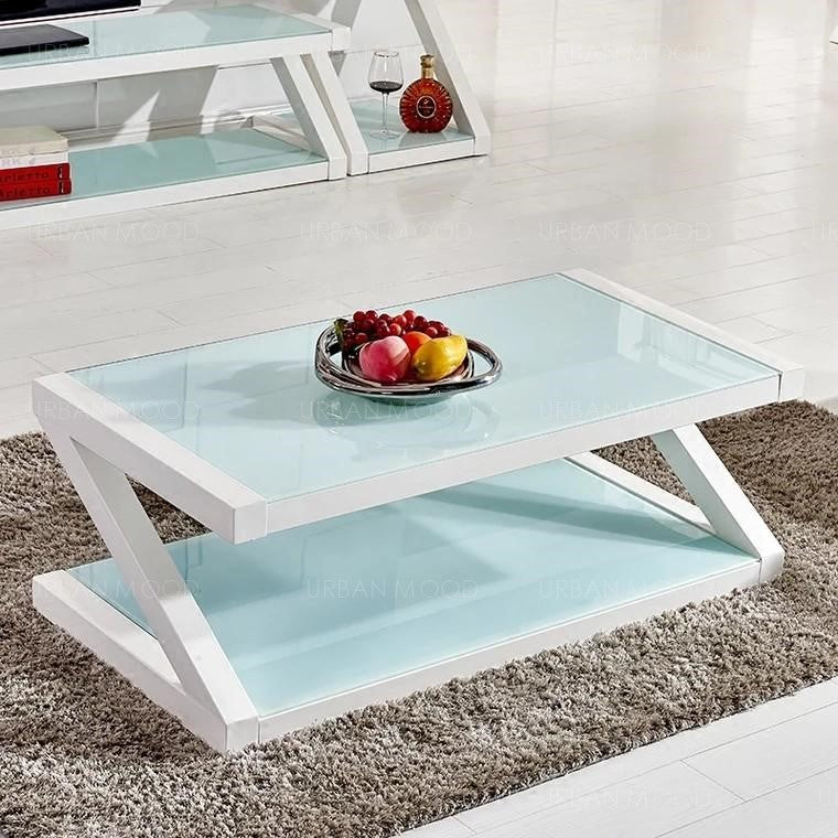 MILANA  Modern Tempered Glass Z Frame Coffee Table