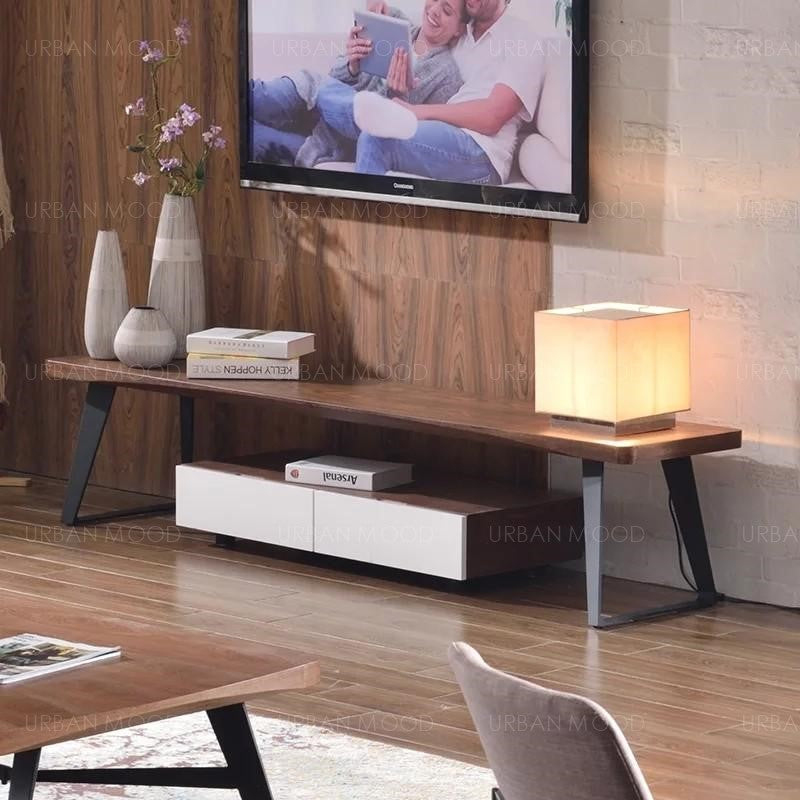 NARUKI Modern Industrial Wooden Bench TV Console