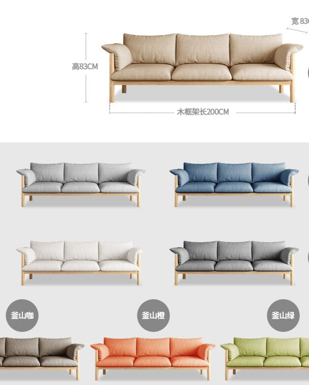 GRACE Nordic Japanese Design Sofa Solid Wood ( Choice of 6 Size, 8 Fabric Color )