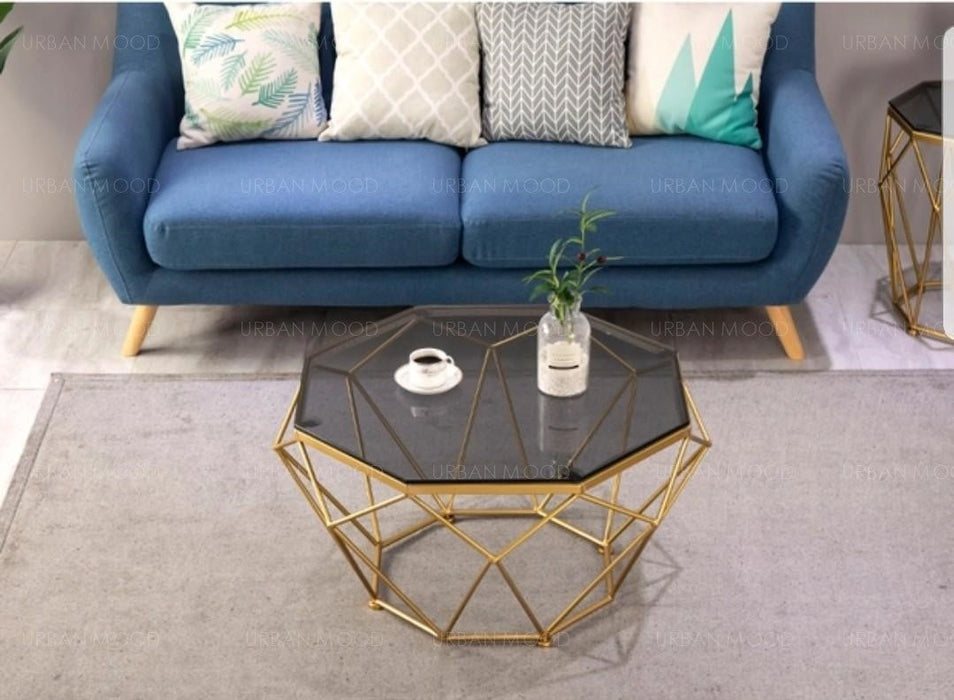 OCTAGON LED Modern Geometric Glass Gold Wire Coffee Table