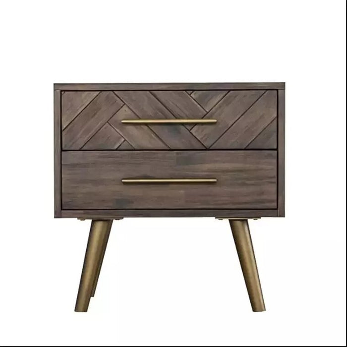 PATRON Herringbone Acacia Solid Wood Bedside Table