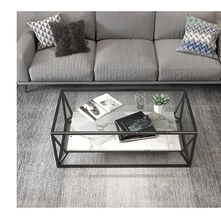 RILEY Modern Industrial Glass Top Coffee Table