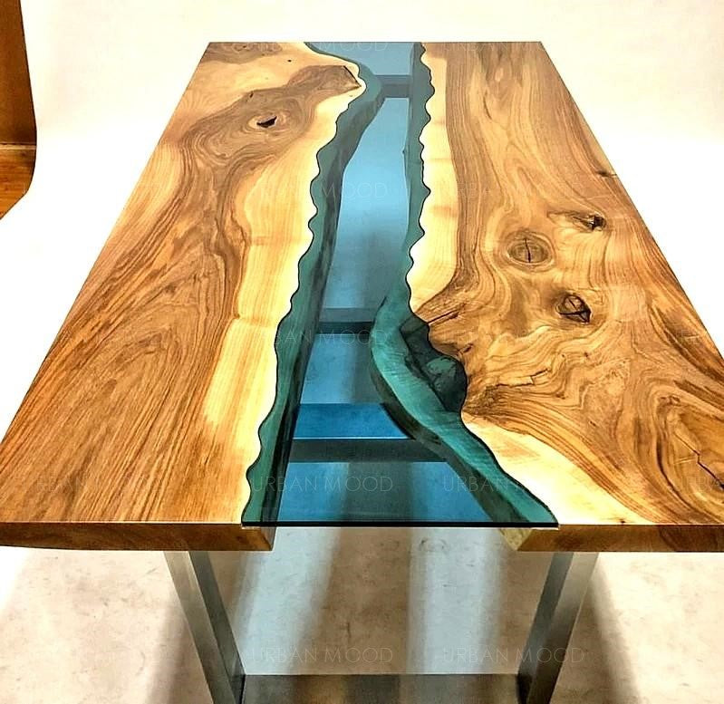 RUBEN Solid Suar Wood Epoxy River Dining Office Table