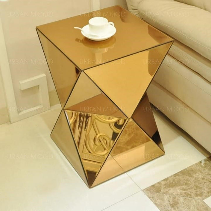 SAVVAS Mirrored Prism Side Table