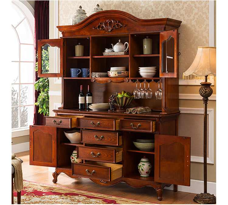 SOPHIE BOSTON Glass Display Buffet Hutch American Classic Solid Wood Wine Cabinet ( 10 Size and Design )