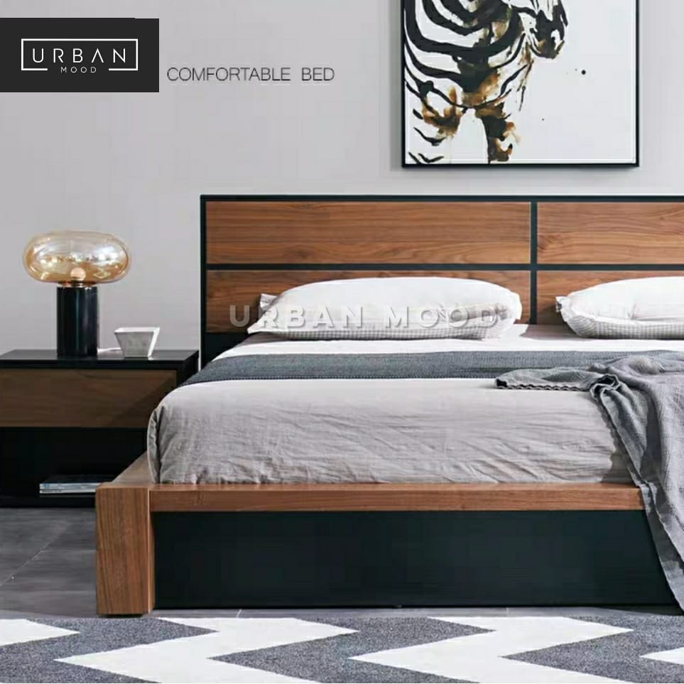 STEVO Black Walnut Storage Bedframe