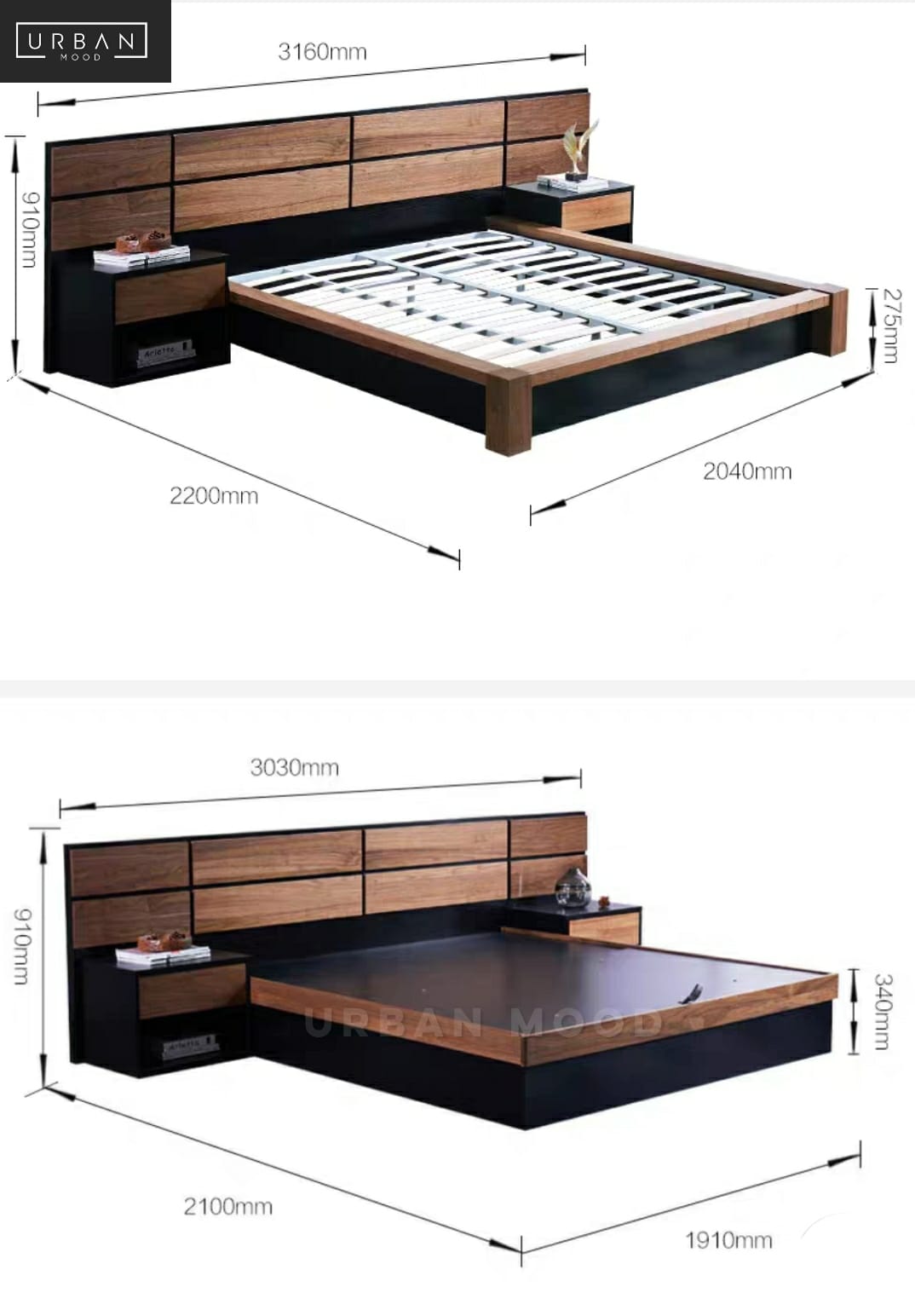 STEVO Black Walnut Storage Bedframe